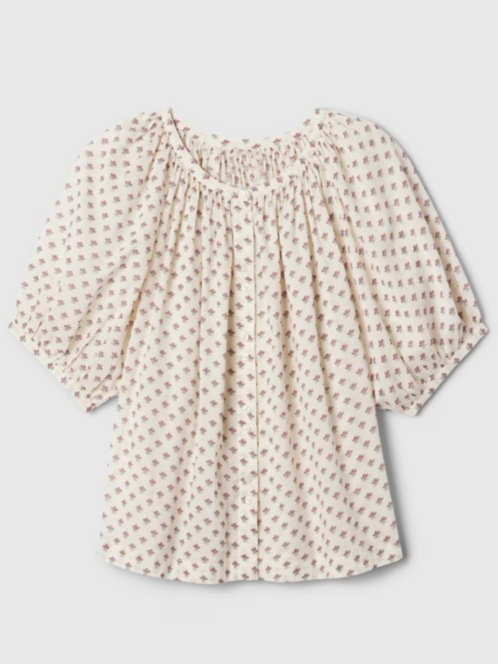 DÔEN x GAP Cream Floral Short Sleeve Blouse, Size XS - Picture 2 of 8